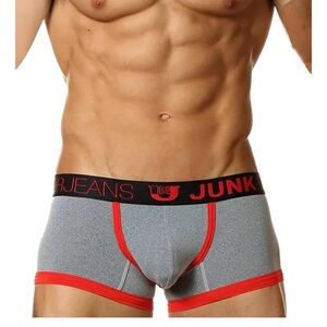 JUNK Mens Grey Boxer Briefs with Red Trim
